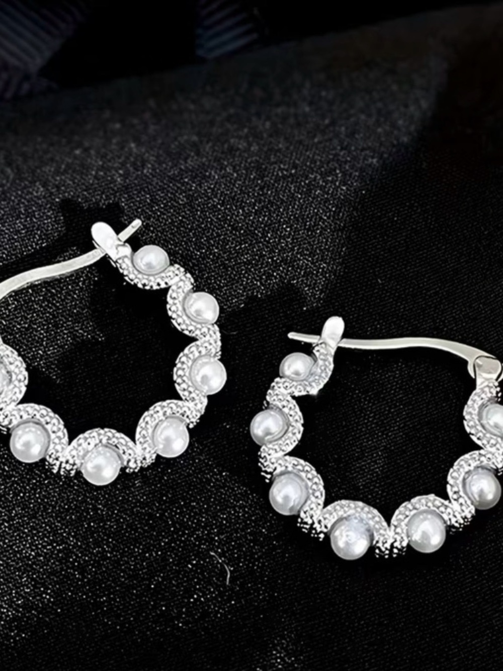 Elegant Silver Hoop Earrings with Pearls - Women Jewelry